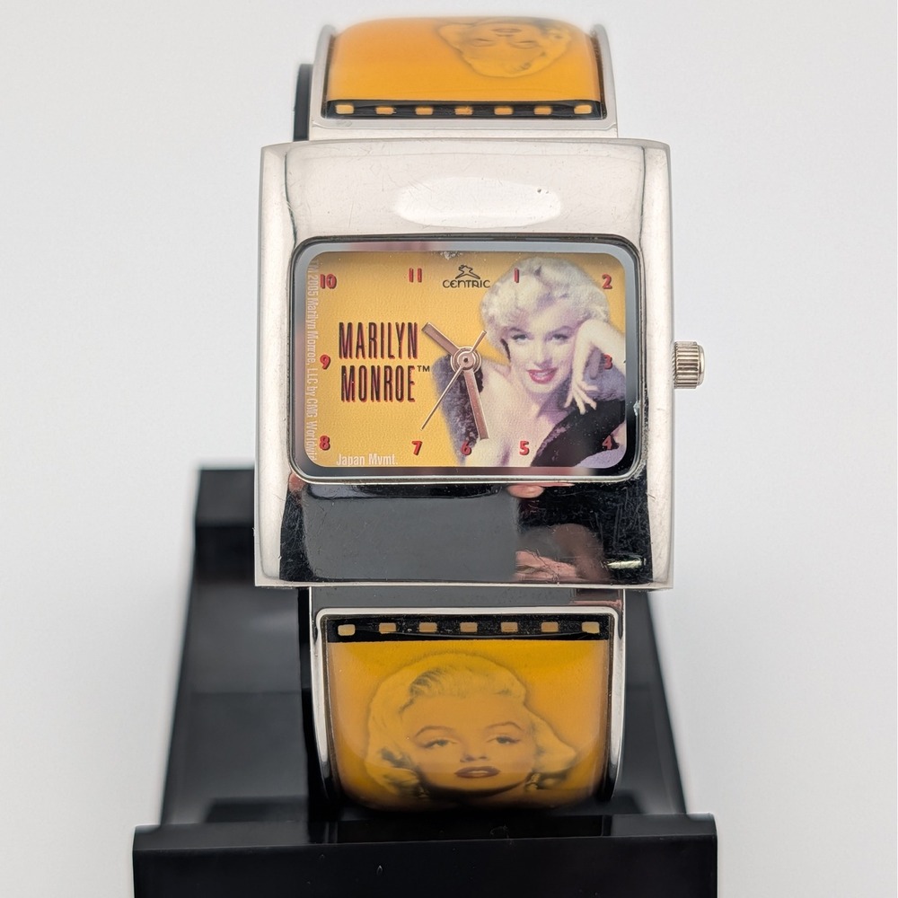 Centric Marilyn Monroe Cuff Watch Women Yellow Film Strip Silver Tone‎ Vintage